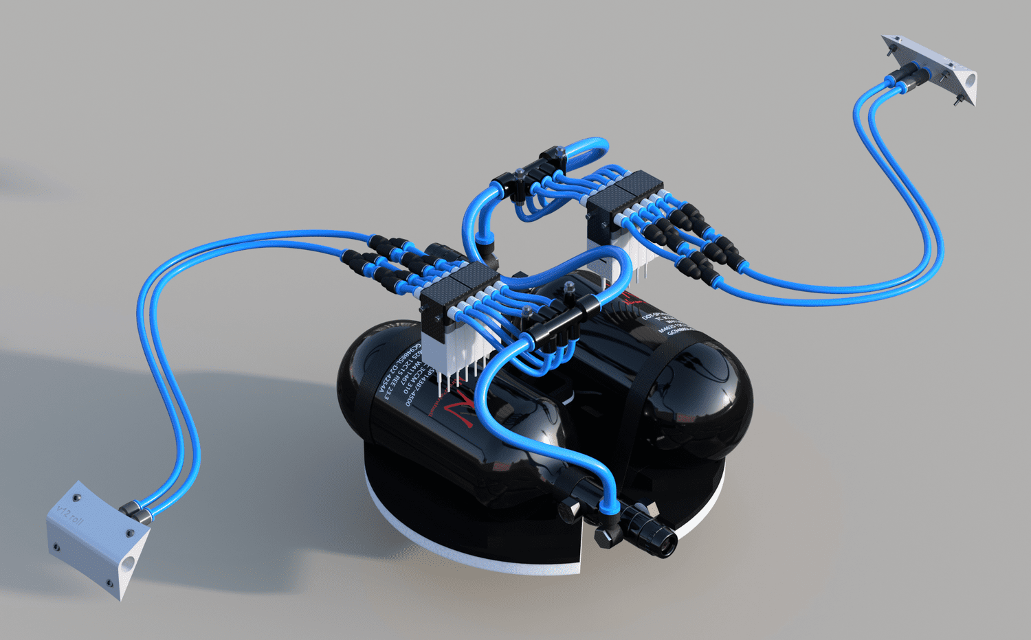 Rendering of main components for the RCS. They are packaged tightly inside the HAPP and are not easily visible after assembly.