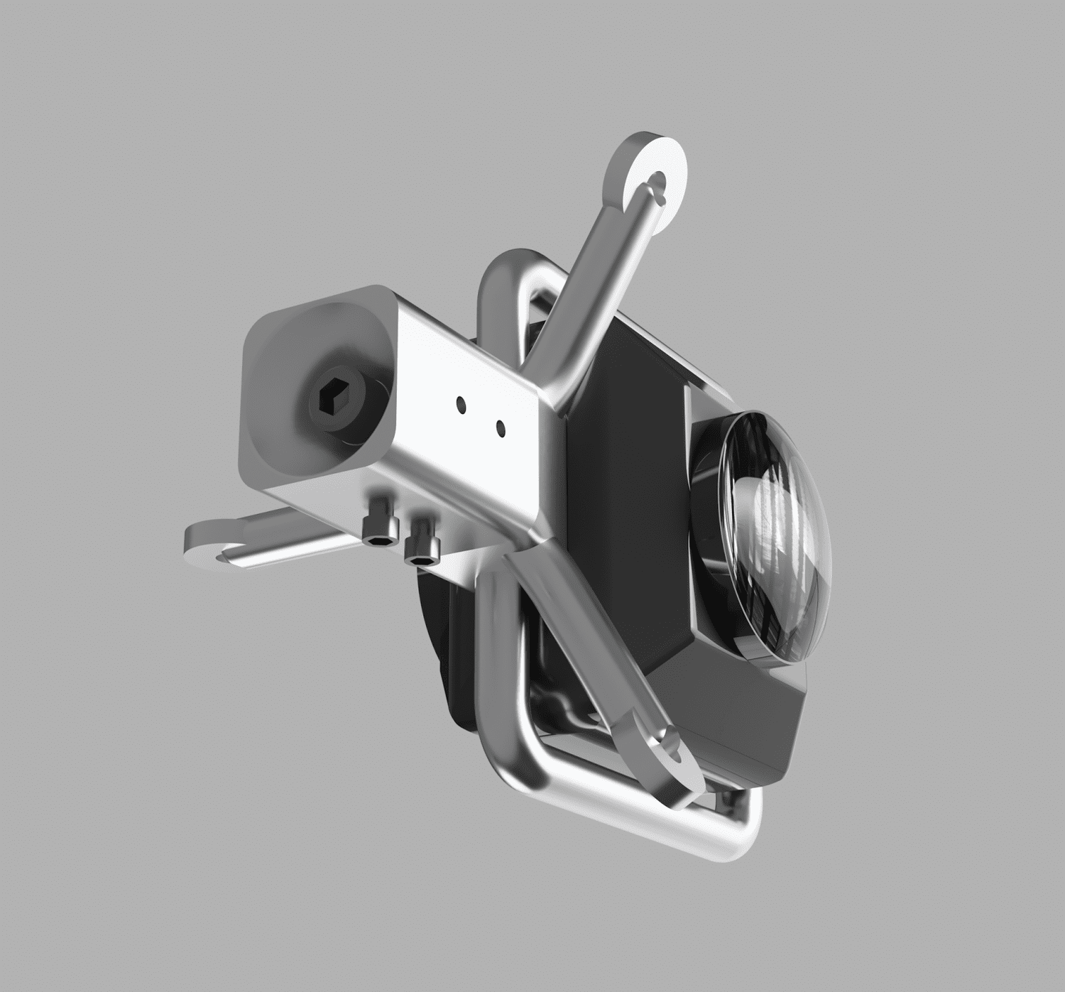 Bottom view of tether / camera assembly showing blind insertion cone for 1/4"-20 bolt.